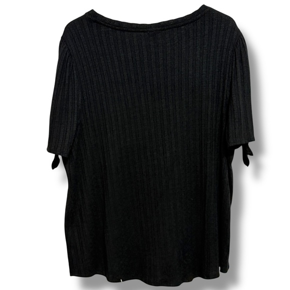 Ava & Viv Women's Tie Sleeve Textured Rib Knit Sweater Top Sz‎ 2X Black Preppy - Picture 2 of 7